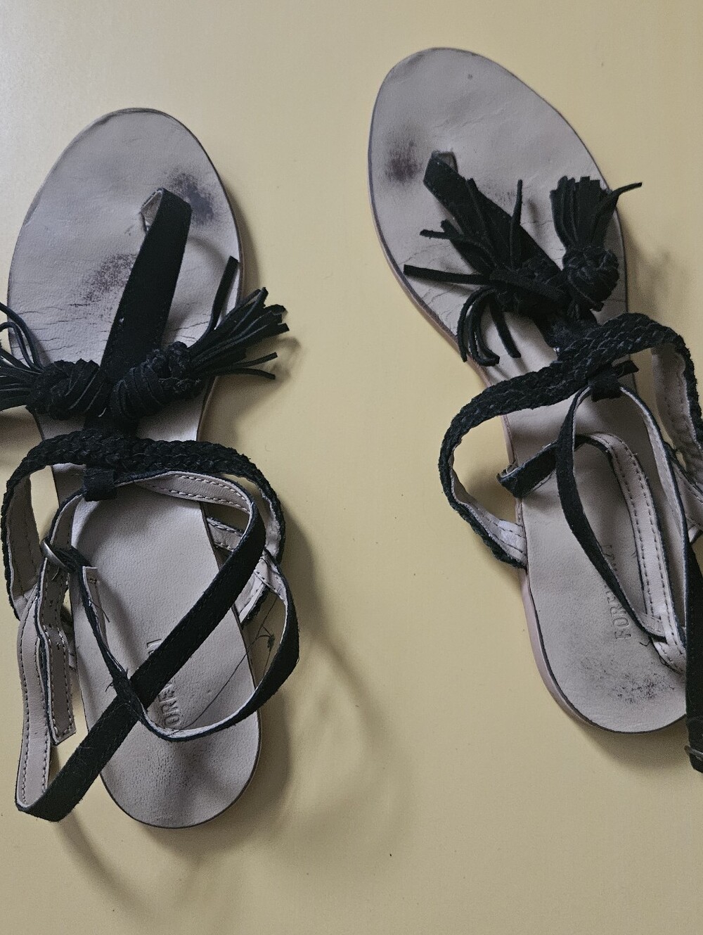 Pre-Loved, Used Women’s Black Suede Tassel Lace-Up Sandals